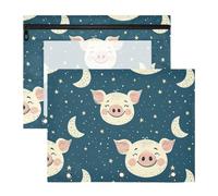 FRODOTGV Cute Moon Pig Faces Pencil Bag Pouches with Zipper 3-Holes Pocket for 3 Rings Binder 2 Pack Teacher Classroom Supplies
