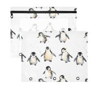 FRODOTGV Cute Penguin Binder pencil poucheses with 3 Reinforced Grommets Storage Bag for A4 Paper Letter 2 Pack Students Classroom Supplies