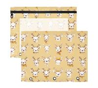FRODOTGV Cute Reindeer Faces Pencil Binder Pouches with Smooth Zippers Plastic File Folder for A4 Paper Letter 2 Pack Students School Supplies