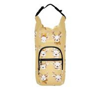 FRODOTGV Cute Reindeer Faces Water Bottle Strap Carrier Versatile Drawstring Backpack with Pockets and Water Bottle Holder Water Bottle Carry Bag for Hiking Fits 20/24/32/40 oz Bottles