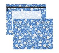 FRODOTGV Cute Spring Flowers Blue pencil poucheses Portable 3 Rings Pocket for A4 Paper Letter 2 Pack Students School Supplies