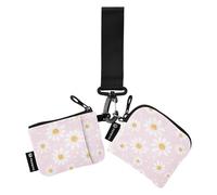FRODOTGV Daisy on Peach Women's Dual Wallets Busniess Card Cases Small Detachable Identity Card Protector with Zipper Pocket for Work Travel 2 Packs, Daisy on Peach, One Size