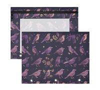 FRODOTGV Dark Purple Birds Binder Pouches Clear Window 3 Hole Pocket for A4 Paper Letter 2 Pack Teacher School Supplies