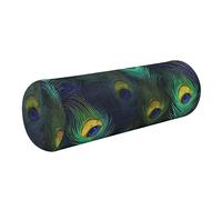 FRODOTGV Delicate Beautiful Blue Green Peacock Feathers Round Bolster Pillow Bamboo Neck Roll Pillow 17 Inch Round Pillow Insert Cylinder Pillow Decorative Cervical Neck Support Pillow