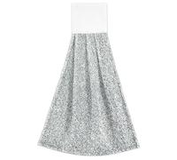 FRODOTGV Dish Towels with Hanging Loops Set of 2 Hand Towel Washcloth, Sliver Glitter Texture Silver Sparkle Easter Kitchen Dish Towels