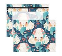 FRODOTGV Fairy-tale Mermaids Pencil Bag Pouches with Zipper 3 Hole Pocket for 3 Rings Binder 2 Pack Teacher Office Supplies