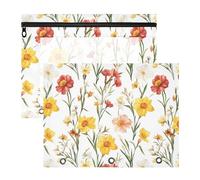 FRODOTGV Fall Flowers Daffodil White Pencil Binder Pouches Clear Window 3 Hole Pocket for A4 Paper Letter 2 Pack Teacher Classroom Supplies
