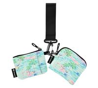 FRODOTGV Flamingo Island Palm Tropical Women's Card Cases Change Holder Thin Flat Zipper Purse Wallet with Wristle Strap for Men Women 2 Pcs, Flamingo Island Palm Tropical, One Size