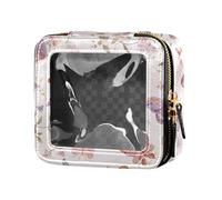 FRODOTGV Floral Indonesian Batik Motif Cobalt Mini Clear Small Makeup Bag for Girls Women Cosmetic Organizer Skin Care, Colorful Butterflies Pattern, One Size