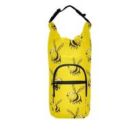FRODOTGV Funny Bees Happy Yellow Water Bottle Carrier Space-Saving Drawstring Backpack with Pockets and Water Bottle Holder Hiking Water Bottle Carrier Fits 20/24/32/40 oz Bottles