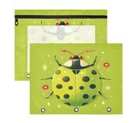 FRODOTGV Funny Sea Green Lady Bugs Binder Pouches with Zipper Storage Bag for 3 Rings Binder 2 Pack Students College Supplies