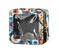FRODOTGV Funny Steam Train Leather Clear Small Makeup Bag for Purse for Girls Women Cosmetic Organizer Toiletry Travel Tote, Evil Eye Circle, One Size