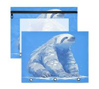 FRODOTGV Giant Sloth Blue pencil poucheses Portable Plastic File Folder for 3 Rings Binder 2 Pack Students Home Supplies