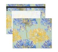FRODOTGV Glass-like Blue Yellow Flowers Pencil Bags Pouches with Smooth Zippers Storage Bag for A4 Paper Letter 2 Pack Students Art Supplies Storage
