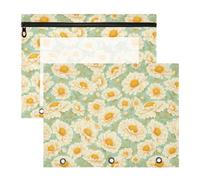 FRODOTGV Glowing White Daisy Pencil Bag Pouches Portable Plastic File Folder for 3 Rings Binder 2 Pack Students Office Supplies