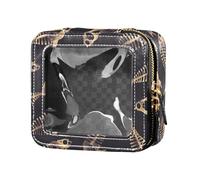 FRODOTGV Gold Black Feathers Pattern Waterproof Clear Makeup Bag Zipper Skincare Pouches Portable Cosmetic Organizer for Girls Women, Dead Fish Skeletons, One Size