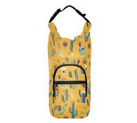 FRODOTGV Green Cacti Yellow Waterbottle Sling Lightweight Drawstring Backpack with Water Bottle Holder Cross Body Water Bottle Holder Fits 20/24/32/40 oz Bottles