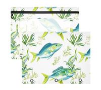FRODOTGV Green Funny Fish Pencil Bag Pouches with Smooth Zippers Pocket Folders for A4 Paper Letter 2 Pack Students Art Supplies Storage