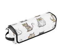 FRODOTGV Hair Tool Travel Bag for Women Waterproof Curling Iron Travel Case with Heat Resistant Pad for Curling Iron Straightener Flat Hair Dryer, Cartoon Siamese Cats White, 15, One Size
