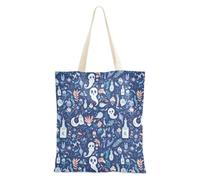 FRODOTGV Hallowmas All Saints' Day Pattern Blue Casual blanks Totes for Girl Travel Grocery Bag with Pockets