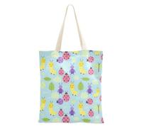 FRODOTGV Happy Tiny Garden Light Blue Spring Polyester Tote Bag | Reusable Grocery Tote Bag Magnetic Snap for Daily Errands
