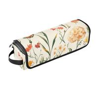 FRODOTGV Hot Hair Tools Travel Bag Case for Women with Removable Heat Resistant Mat, Spring Flowers Cactus Delphinium Amaryllis Sage Green for Straigheners, Curling Iron, Hair Dryer, 13, One Size