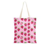 FRODOTGV kawaii-style Strawberries on Blush Grocery Tote Bag | Reusable Grocery Tote Bag Magnetic Snap for Daily Errands