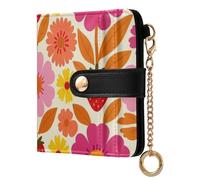FRODOTGV Ladies Wallet Full Print Pattern Card Slots Bifold Design Elegant Travel Warm Tone Strawberry Floral