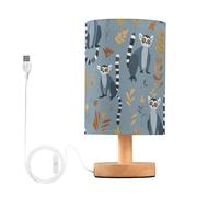 FRODOTGV Large Desk Lamps, Lemurs Madagascar on Blue Pattern, Cylindrical Fabric Light with USB Port for Living Room, Bedrooms, Reading, Night Lighting
