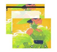 FRODOTGV Latina Women Green Yellow Pencil Binder Pouches Clear Window 3 Hole Pocket for A4 Paper Letter 2 Pack Teacher Office Supplies