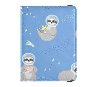 FRODOTGV Leather Passport and Vaccine Card Holder Combo Space Pattern Cute Baby Sloth Passport Holder Case Passport Case Travel Documents Wallet for Men and Women Waterproof