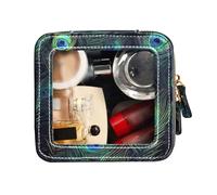 FRODOTGV Leather Toiletry Bag Clear Makeup Bag for Purse Blue Green Peacock Feather Mini Makeup Containers, Blue Green Peacock Feather, One Size