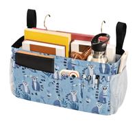 FRODOTGV Lemurs Madagascar on Blue Pattern Bedside Caddy Storage Bag Hanging Organizer Bags with Fixed Straps and Water Bottle Holder for Remotes Phone,College Dorm, Camp, Baby Bed Rails