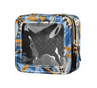 FRODOTGV Leopard Print Mini Clear Makeup Bag Toiletry Travel Tote Cosmetic Organizer for Girls, Lemurs Madagascar on Blue Pattern, One Size