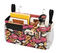 FRODOTGV Lips Kiss Heart Pattern Love Bedside Storage Caddy with Big Pockets And Bottle Holder Hanging Organizer Bags for Water Bottles, Magazines, Phone, Glasses