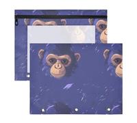 FRODOTGV Little Purple Chimpanzee Face Pencil Binder Pouches Clear Window 3 Hole Pocket for 3 Rings Binder 2 Pack Teacher College Supplies