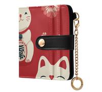 FRODOTGV Lucky Cat Red Women's Small Folding Wallet Waterproof PU Leather With Card Slots for Men Women Travel
