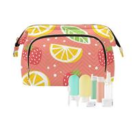 FRODOTGV Makeup Bags Cosmetic Bags For Women Toiletry Organizer Essentials Women's Coin Purse Wallet Lemons and Strawberries on, Lemons and Strawberries on Pink Background, One Size