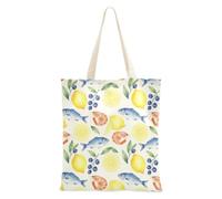FRODOTGV Mediterranean Seafood Lemon Olive Tile Seamless Pattern Coastal Italian Summer Design for Kitchen & Large Capacity Tote Bag