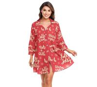 FRODOTGV Merry Christmas Holly Jolly Womens Beach Cover Up for Swimwear Beach Shirt Cover Up Bathing Suit Cover Dress Shirt, Merry Christmas Holly Jolly, S