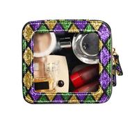 FRODOTGV Mini Clear Makeup Bag Clear, Shiny Green Purple Golden Glittering, Leather Toiletry Bag Leather Cosmetic Bag, Shiny Green Purple Golden Glittering, One Size
