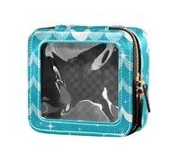 FRODOTGV Navy Blue Striped Rope and Ocean Watercolor Leather Clear Small Makeup Bag Toiletry Bags Cosmetic Case for Girls Women, Glitter Teal Mermaid Scales Pattern, One Size