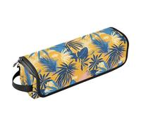 FRODOTGV Navy Blue Stripes Women's Travel Bag for Hair Tools Waterproof Storage Bags with Heat Resistant Pad for Straightener Flat Hair Dryer, Palm Tropical Pattern Exotic, One Size