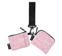 FRODOTGV Peach Florals Mid Century Modern Women's Change Wallet Card Cases Small Portable Zipper Wristlet Wallet with Wristle Strap for Men Women 2 Packs, Peach Florals, One Size
