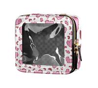 FRODOTGV Peach Leopard Skin Heart Clear Makeup Bag for Purse Leather Toiletry Bag Skin Care Bag for Flying, Peach Leopard Skin Heart, One Size