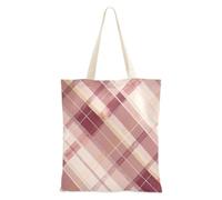 FRODOTGV Peach Plaid Pattern Reusable Tote Bag | Polyester Canvas Tote Bag with Magnetic Snap Closure