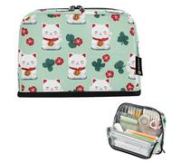 FRODOTGV Pencil Case Box Large Capacity Upright Storage Bag Organizer for Girls School Lucky Cat Green