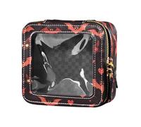 FRODOTGV Polka Dots and Tender Chamomile Flowers Leather Clear Makeup Bag Toiletry with Zipper Cosmetic Organizer for Girls Women, Swarm Bats on Black, One Size