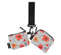 FRODOTGV Poppies Floral Black Spiral Women's Coin Purses Card Cases Compact Size Business Card Holder with Wristle Strap for Women Men 2 Pcs, Poppies Floral, One Size