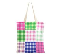 FRODOTGV Preppy Madras Plaid Grocery Tote Bag | Reusable Grocery Tote Bag Magnetic Snap for Daily Errands